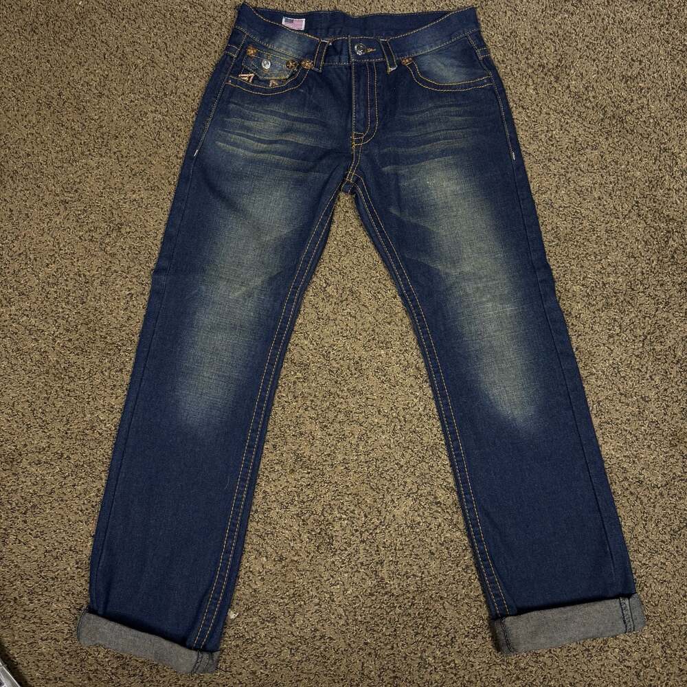 True Religion Vintage Dark Wash Denim Jeans with Contrast Stitching Sz 32